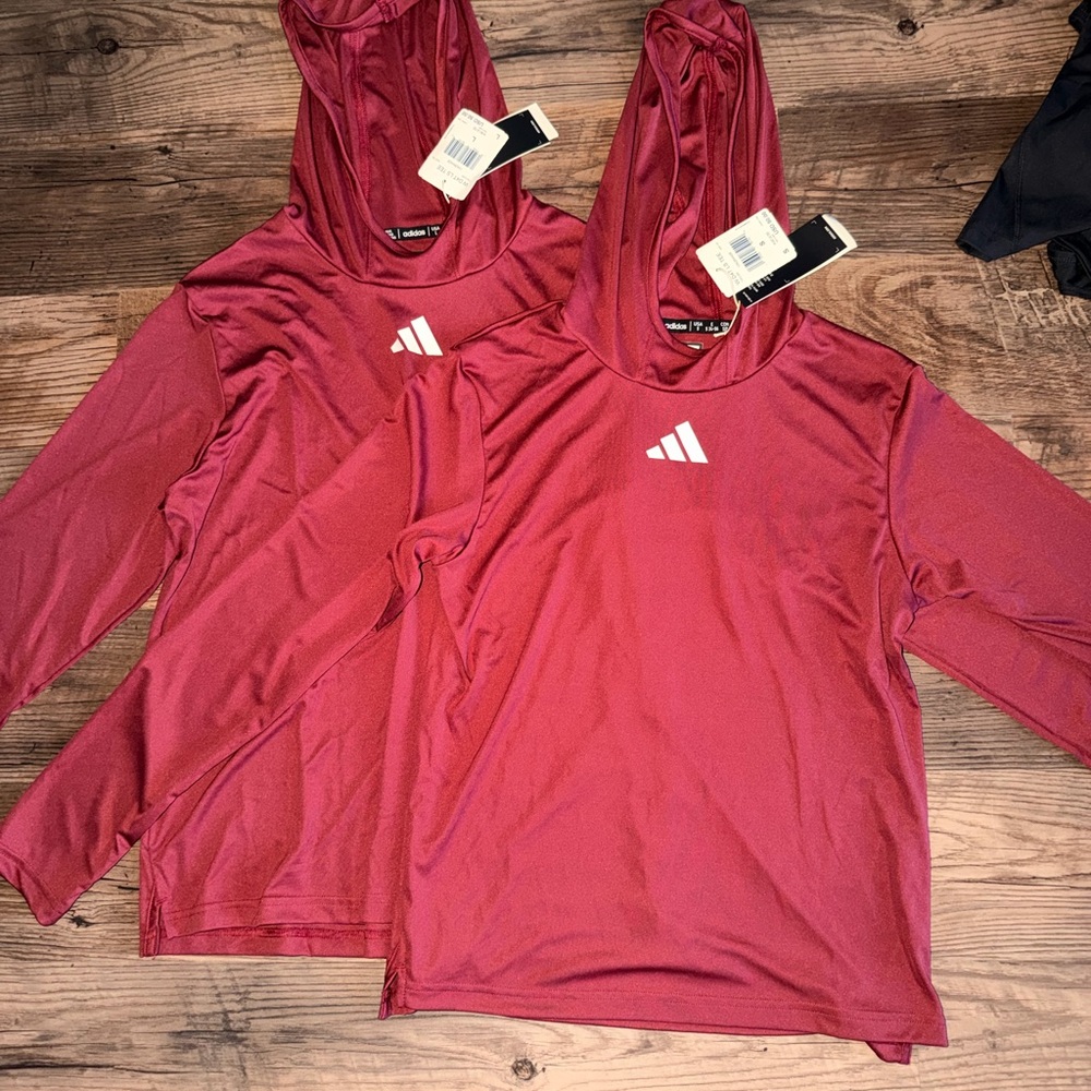 Adidas Women's Maroon Hooded Long Sleeve Tee